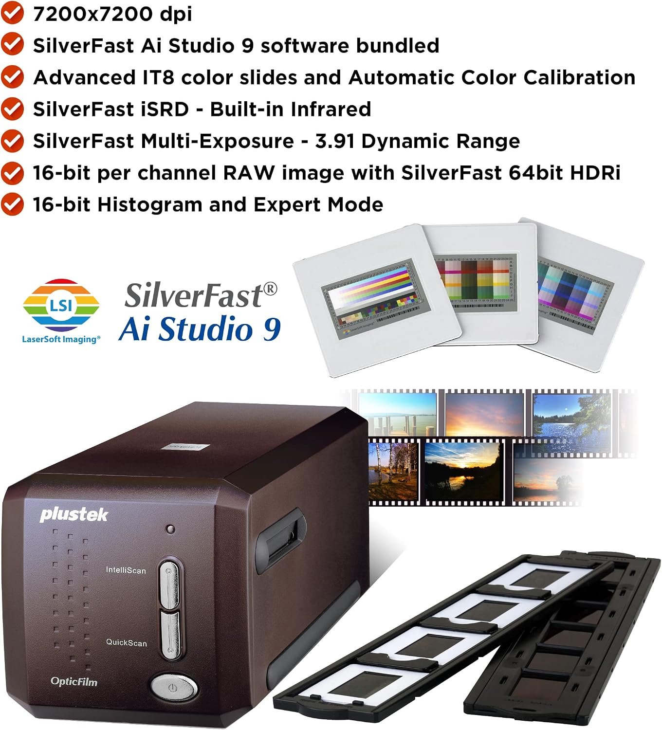 Plustek OpticFilm 8300i Ai Film Scanner - Converts 35mm Film & Slide into Digital